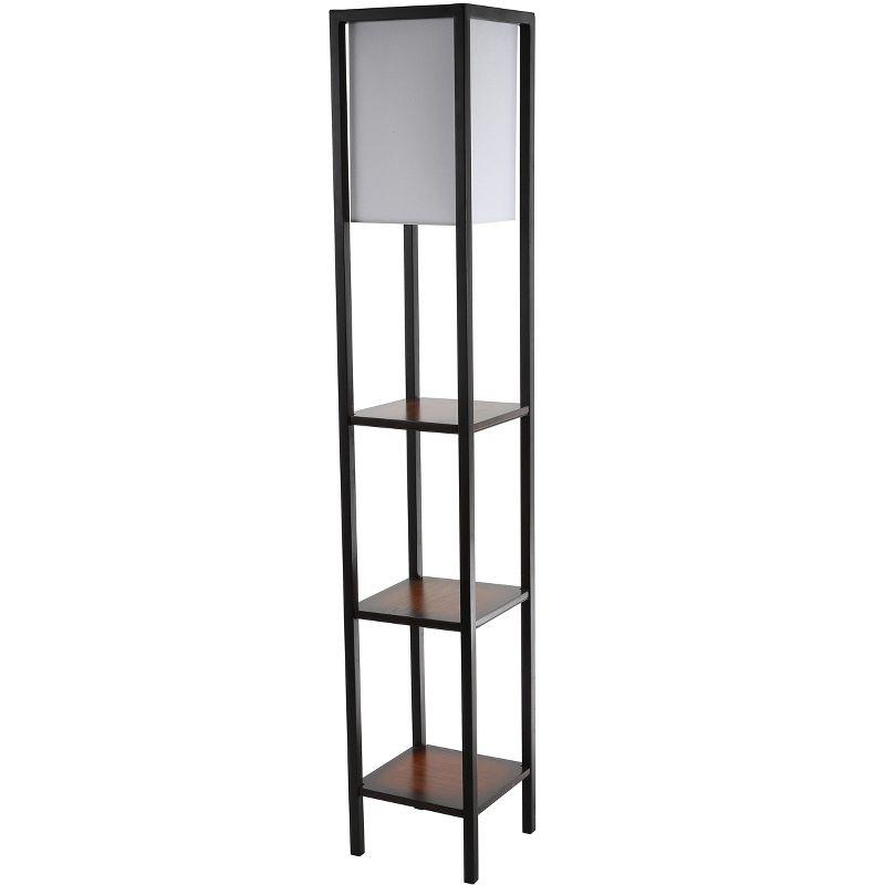 Cherry and Black Rectangle Shelf Floor Lamp with Off-White Shade