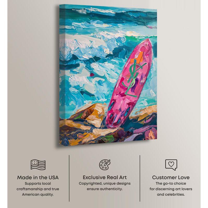Art Remedy Pink Surfboard On The Beach Wall Art by Art Remedy
