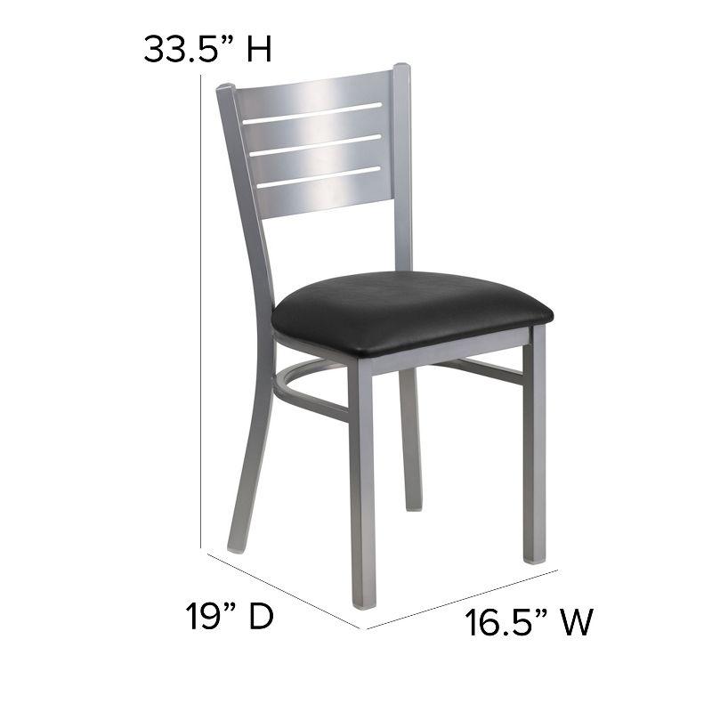 Elevated Slat Back Silver Steel Side Chair with Black Vinyl Seat