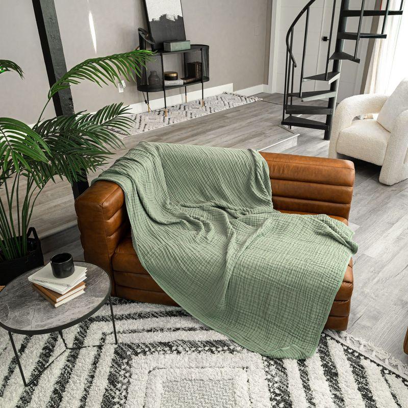 Sage Green Cotton Muslin King Throw Blanket