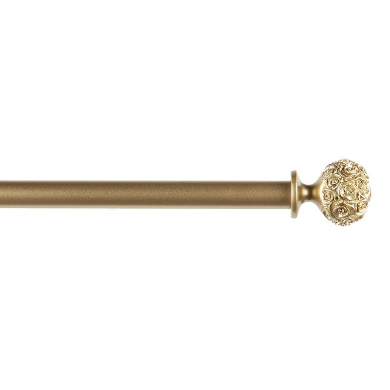 EXCLUSIVE HOME Peony 1" Curtain Rod and Coordinating Finial Set, Gold, Adjustable 66"-120