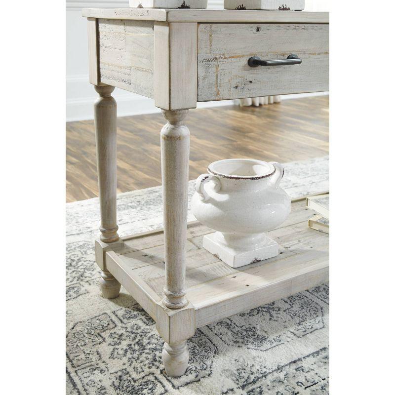 Whitewash Pine Wood Rectangular Console Table with Storage