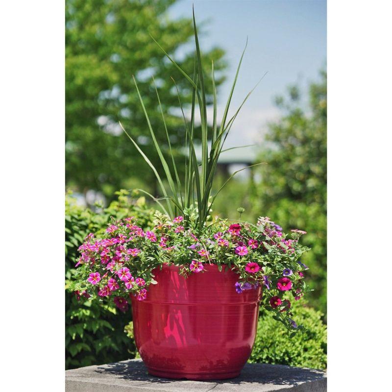 Garden Elements Indoor/Outdoor Glazed Brushed Happy Plastic Planter, Large, Bright Pink, 15"