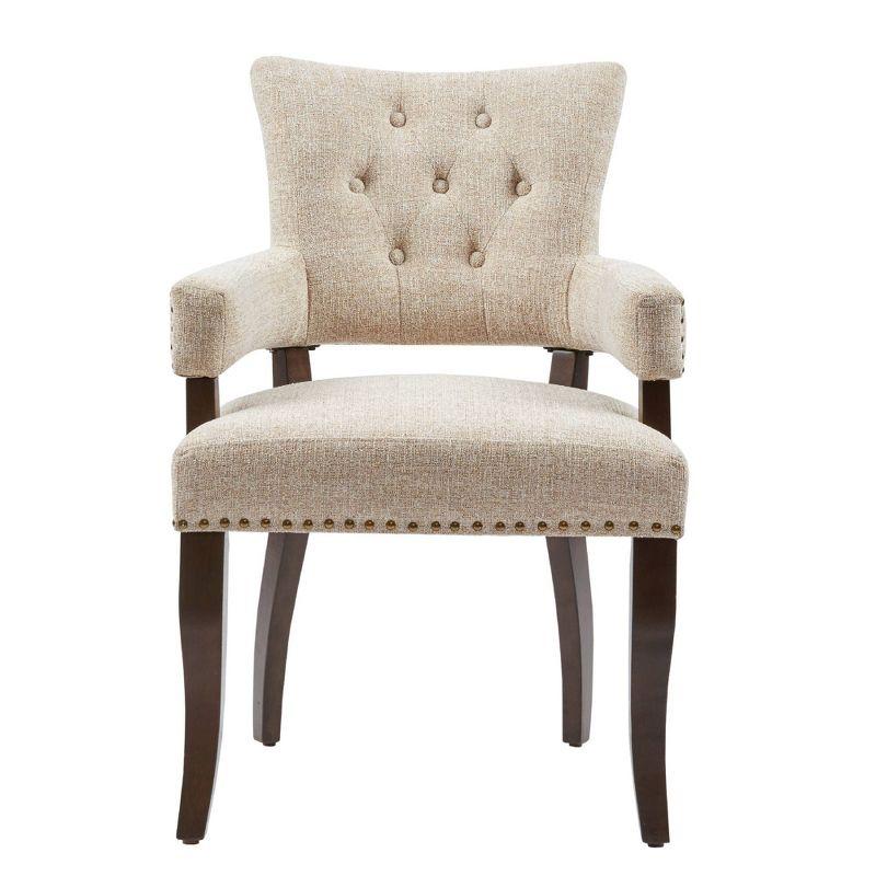 Elegant Cream Upholstered Dining Armchair with Brass Trim, Set of 2