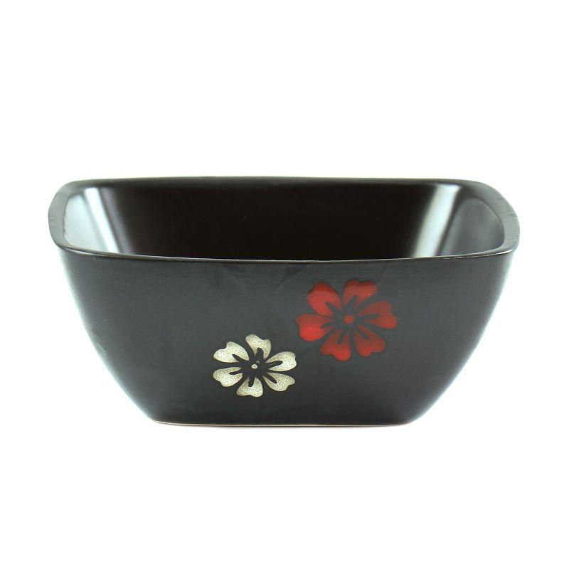 Evening Blossom Black Floral Ceramic Square Dinnerware Set, Service for 4