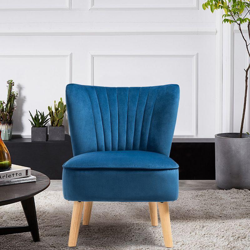 Costway Armless Accent Chair Modern Velvet Leisure Chair Single Upholstered Blue