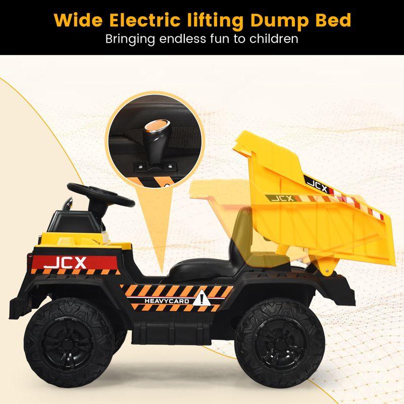 Costway 12V Battery Kids Ride On Dump Truck RC Construction Tractor w/ Electric Bucket & Electric Dump Bed