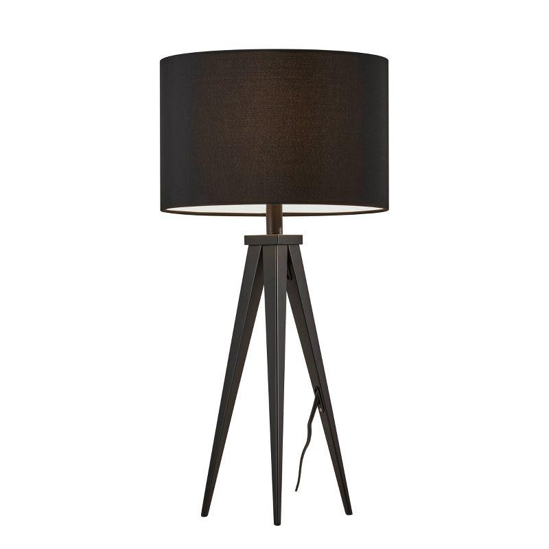 Black Metal Tripod Table Lamp with Cotton Shade