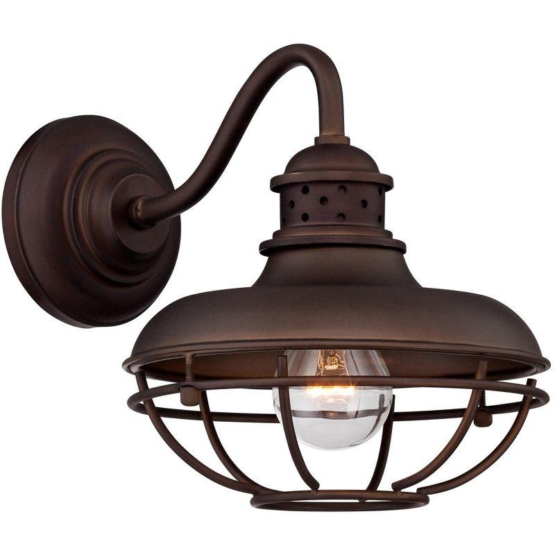 Franklin Iron Works Park Rustic Outdoor Barn Lights Fixtures Set of 2 Oil Rubbed Bronze 9" Open Cage for Post Exterior Light Barn Deck Post Light Yard