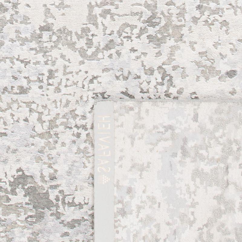 17 Stories Tiffany Hand Knotted Wool/Cotton/Viscose Abstract Rug in Gray/Silver