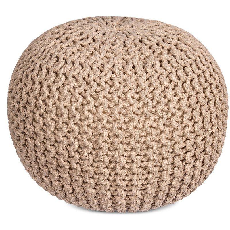 Natural Hand-Knitted Cotton Bean Bag Pouf - 19" Round