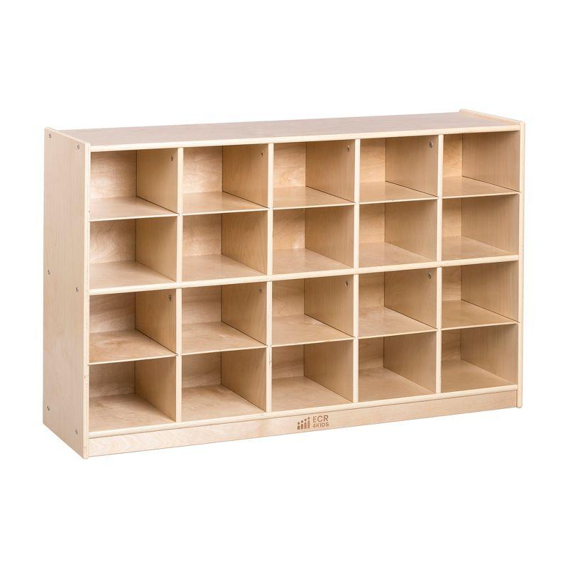 ECR4Kids 20 Cubby Mobile Tray Storage Cabinet, 4x5, Natural