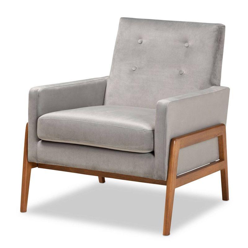 Perris Mid-Century Modern Velvet Fabric Upholstered Wood Lounge Chair - Baxton Studio