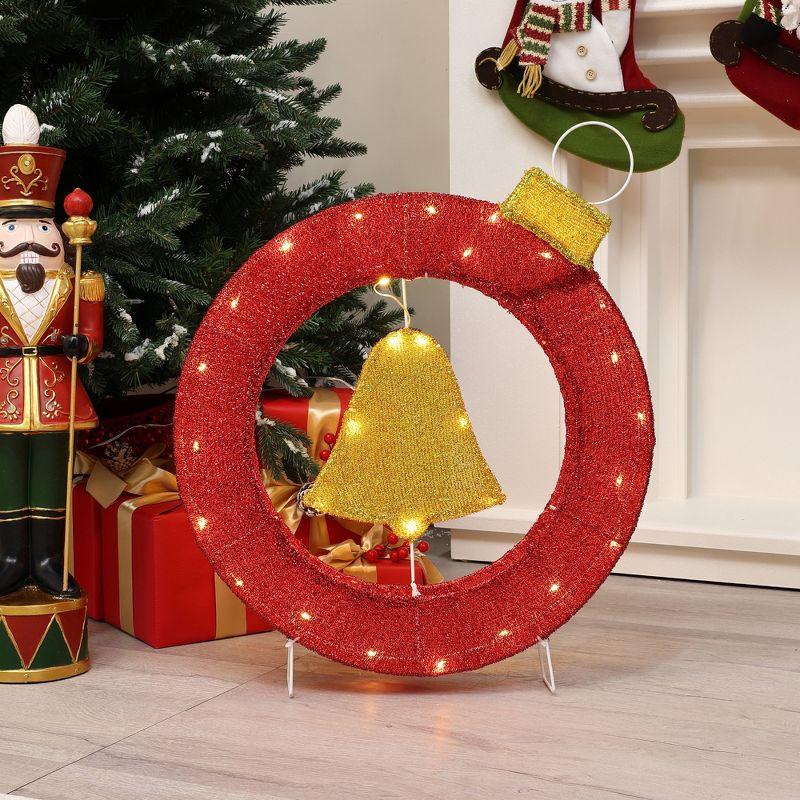 1.9Ft Red and Gold Ornament Bell Wreath with Lights