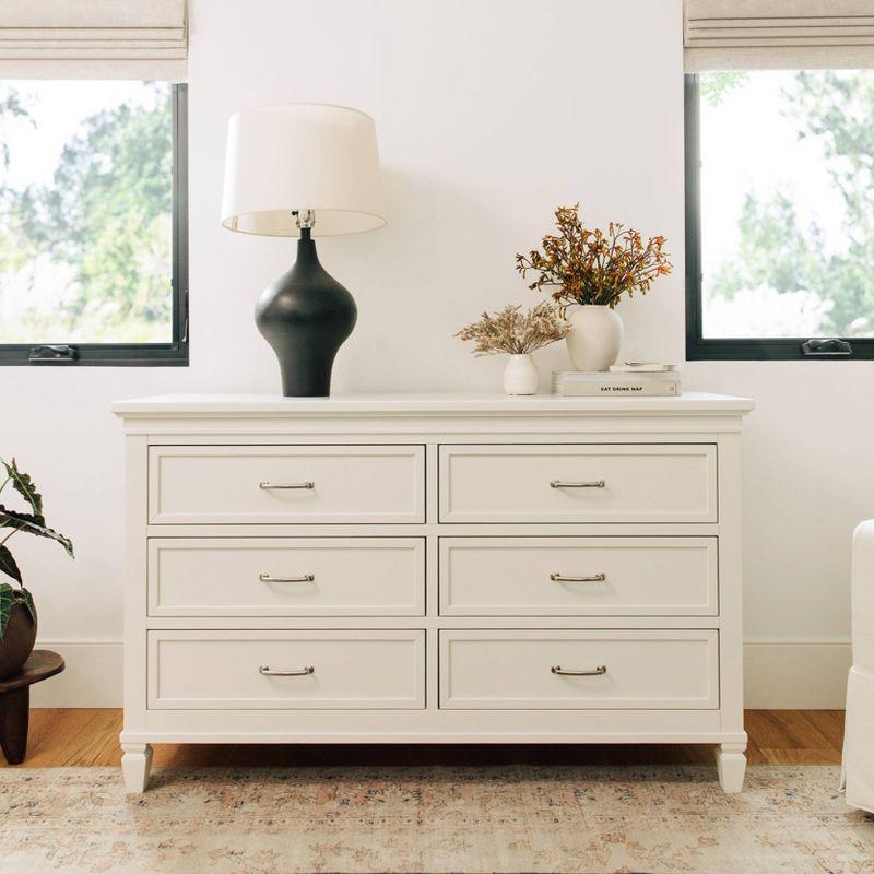 Elegant French Country Warm White 6-Drawer Nursery Dresser