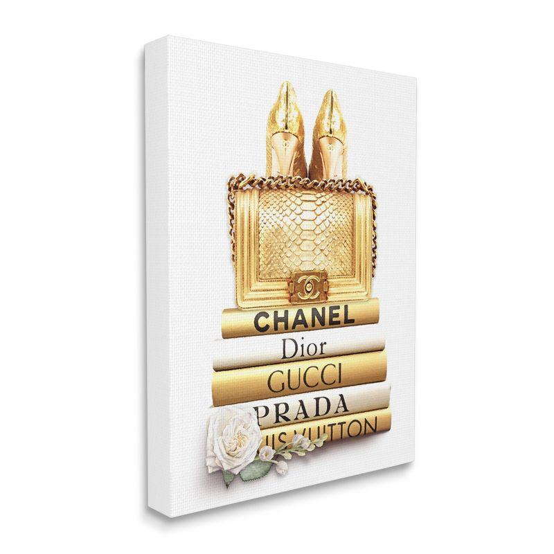 Golden Fashion Purse on Designer Bookstack Canvas Wall Art, 16 x 20