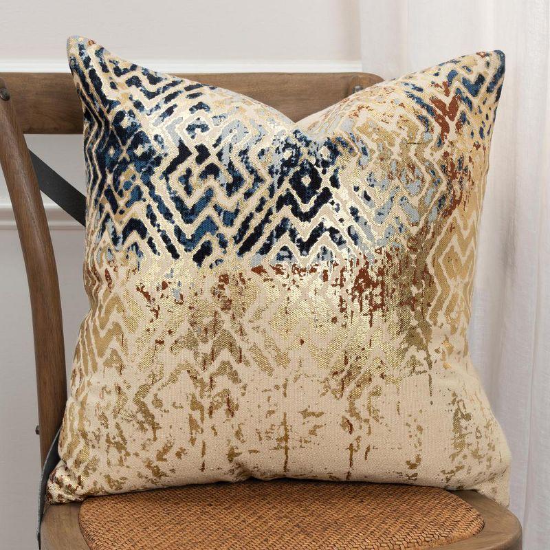 Gold Foil Vintage Geometric Cotton Square Pillow Cover