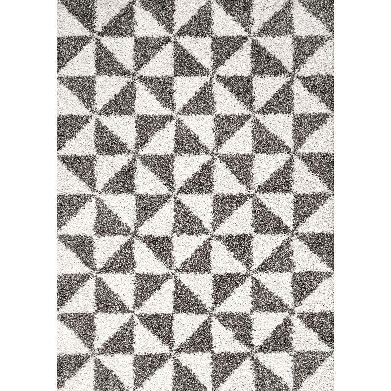 4'x6' Alcudia Geometric Shag Area Rug, Beige/Dark Gray - JONATHAN Y