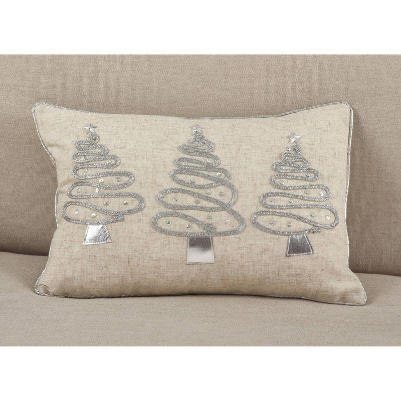 12"x18" Christmas Tree Trio Poly Filled Lumbar Throw Pillow Silver - Saro Lifestyle