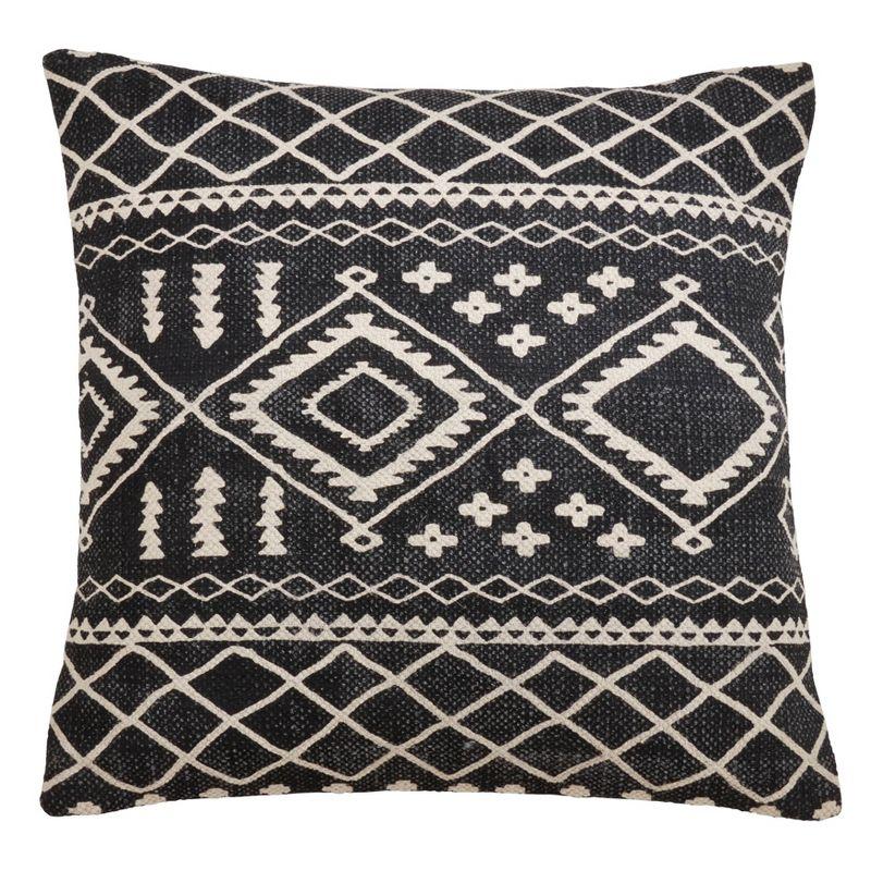 22"x22" Oversize Poly Filled Mud Cloth Pattern Square Pillow: Bohemian Style, Removable Cover - Saro Lifestyle