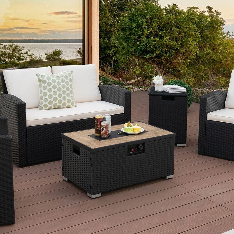 32" Brown PE Rattan Gas Fire Pit Table Set with Side Table