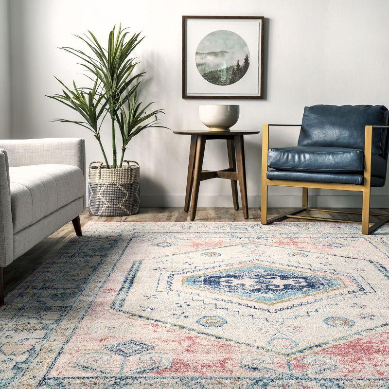 Distressed Blue Oriental 5' x 7' Synthetic Easy-Care Area Rug