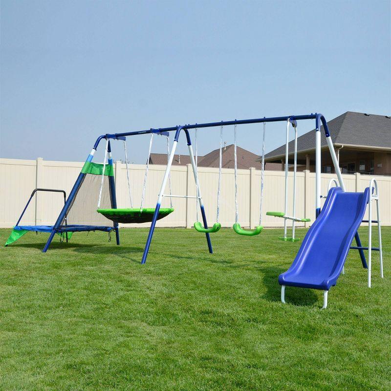 Sportspower Mountain View Metal Swing Slide and Trampoline Set