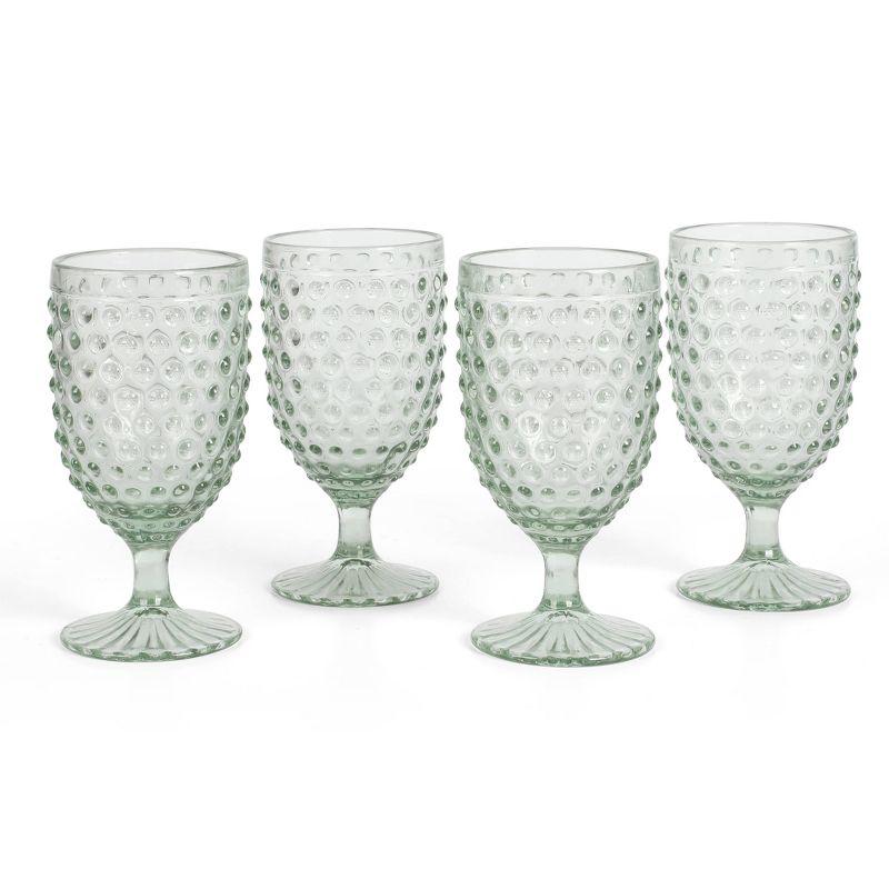 Martha Stewart Chauncey 4-Pack 14.2 oz Hobnail Handmade Glass Goblet - Pink