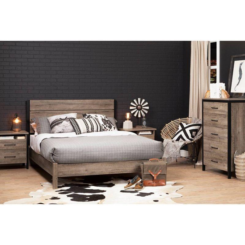 Weathered Oak Queen Platform Bed with Upholstered Headboard