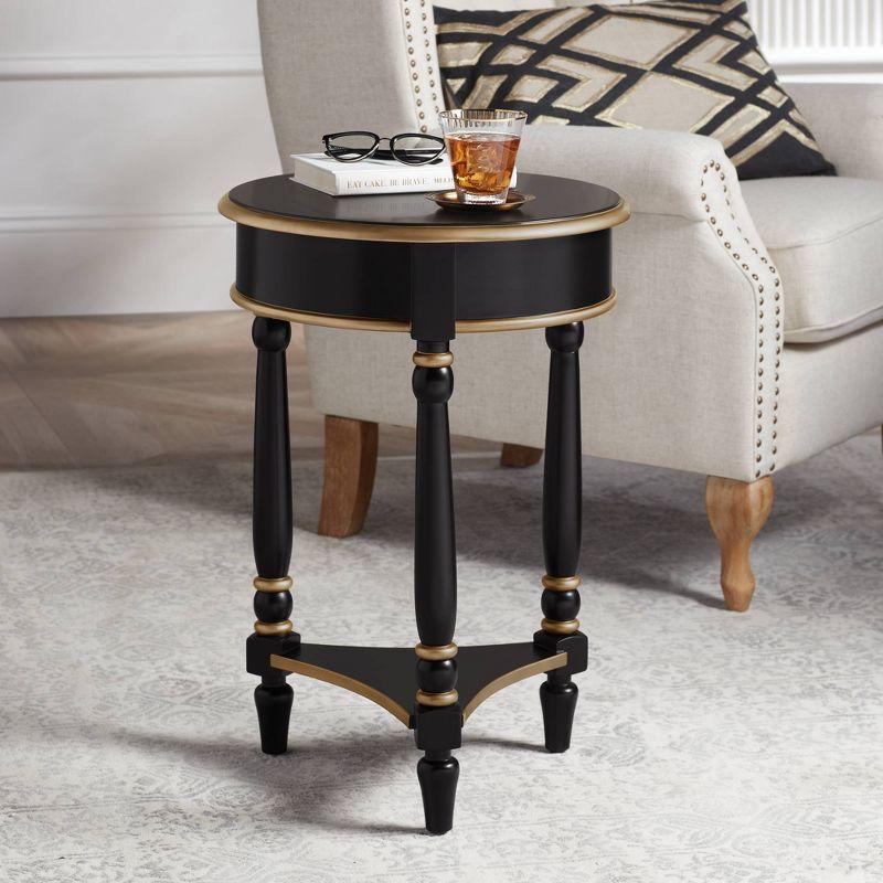 55 Downing Street Cason Vintage Wood Round Accent Side End Table 18 1/4" Wide with Shelf Black Gold Trim for Living Room Bedroom Bedside Entryway Home