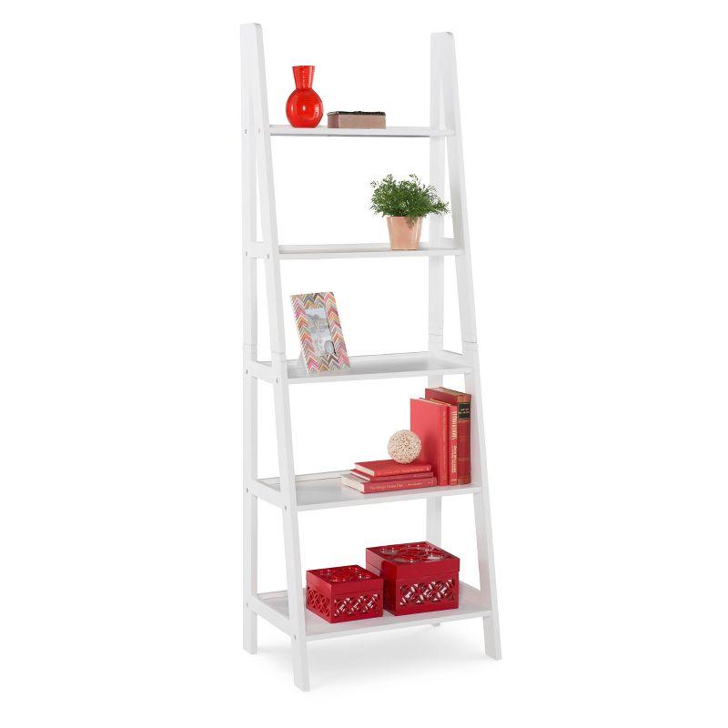 72" Acadia Traditional Ladder Bookshelf White - Linon: 5-Shelf Display Storage