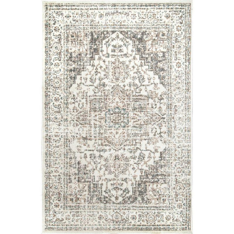 Tanith Cream and Gray Medallion Synthetic Area Rug