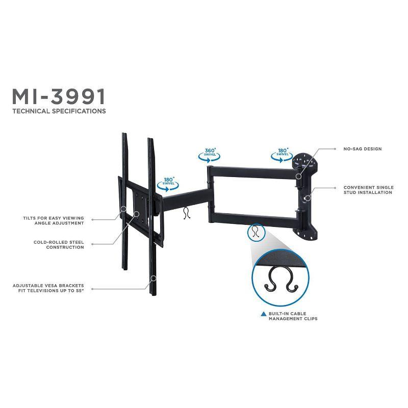 Mount-It! Full Motion TV Wall Mount | Long Arm TV Mount with 24 Inch Extension | Fits 32 to 55 Inch TVs with Up to VESA 400 x 400, 77 Lbs. Capacity