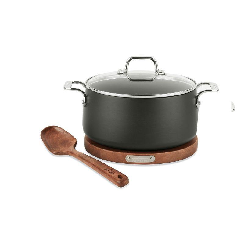 All-Clad HA1 Hard Anodized Nonstick Cookware, Dutch Oven with Acacia Wood Trivet & Spoon and Glass Lid, 6 quart