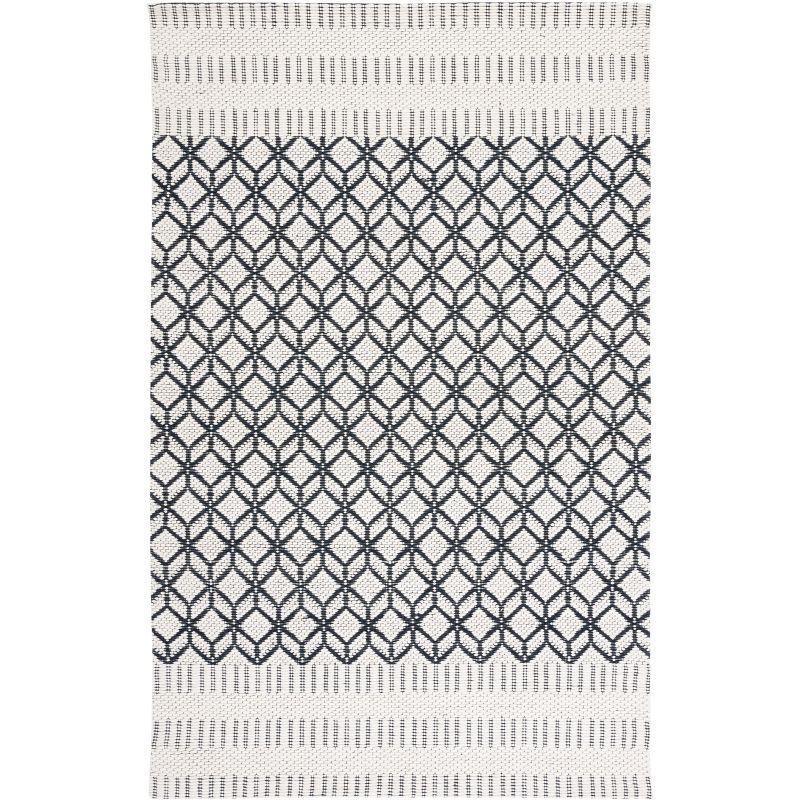 Handwoven Black Geometric Wool Area Rug 36" x 4"