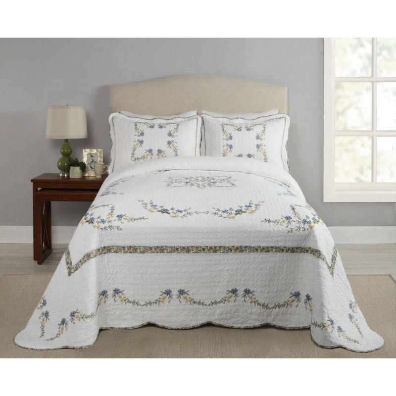 Heather Twin Blue Cotton Bedspread with Scalloped Edge