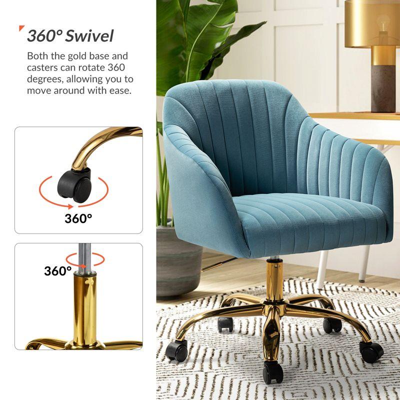 Alex Velvet Height-adjustable Swivel Task Office Chair with Channel-tufted Back and Gold Metal Base | Karat Home