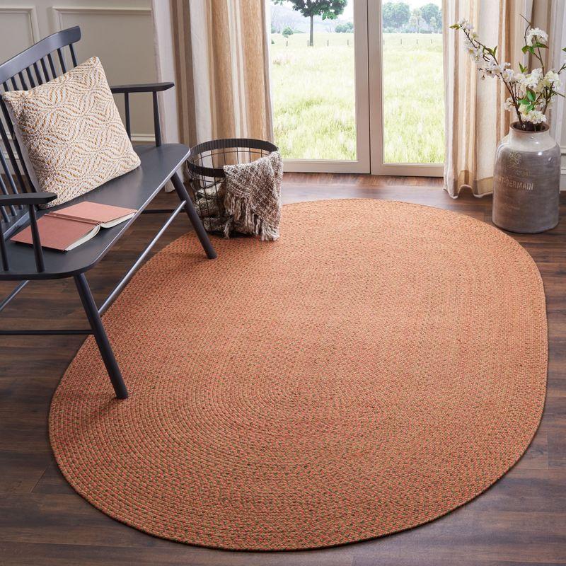 Handmade Orange Braided Cotton Oval Area Rug