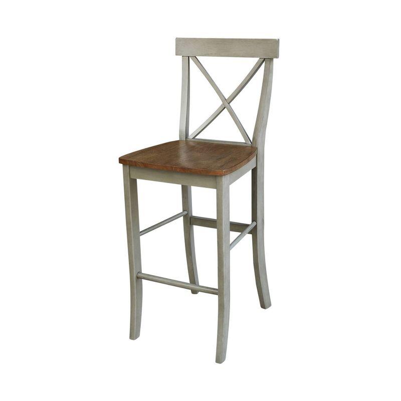 Distressed Hickory and Stone X-Back Wood Bar Stool