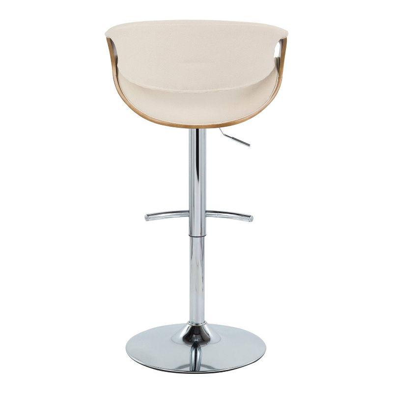 Beige Adjustable Swivel Barstool with Walnut Armrests and Chrome Footrest