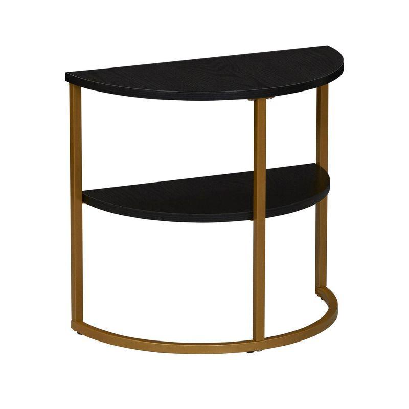 Black Oak and Gold Half-Moon 2-Tier End Table