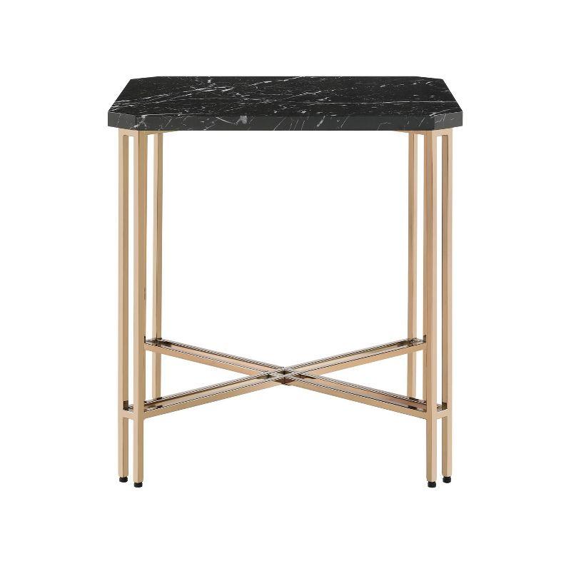 Daxton Faux Marble Square End Table Black/Gold - Steve Silver Co.: Glam Style, Iron Base, 24" Height