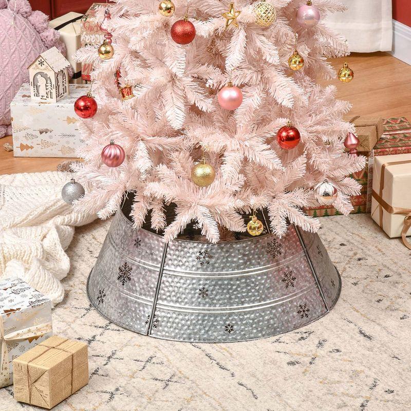 HOMCOM Christmas Tree Collar, Steel Tree Ring Skirt Home Xmas Decoration with Snowflake Print, 26" Base, Silver