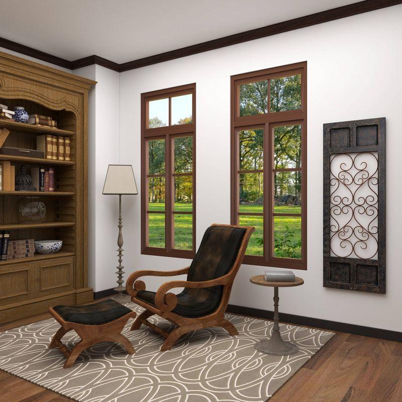Olivia & May Traditional Wood Scroll Window Inspired Wall Decor with Metal Scrollwork Relief Brown: Vertical Iron Frame, Carved Art Object