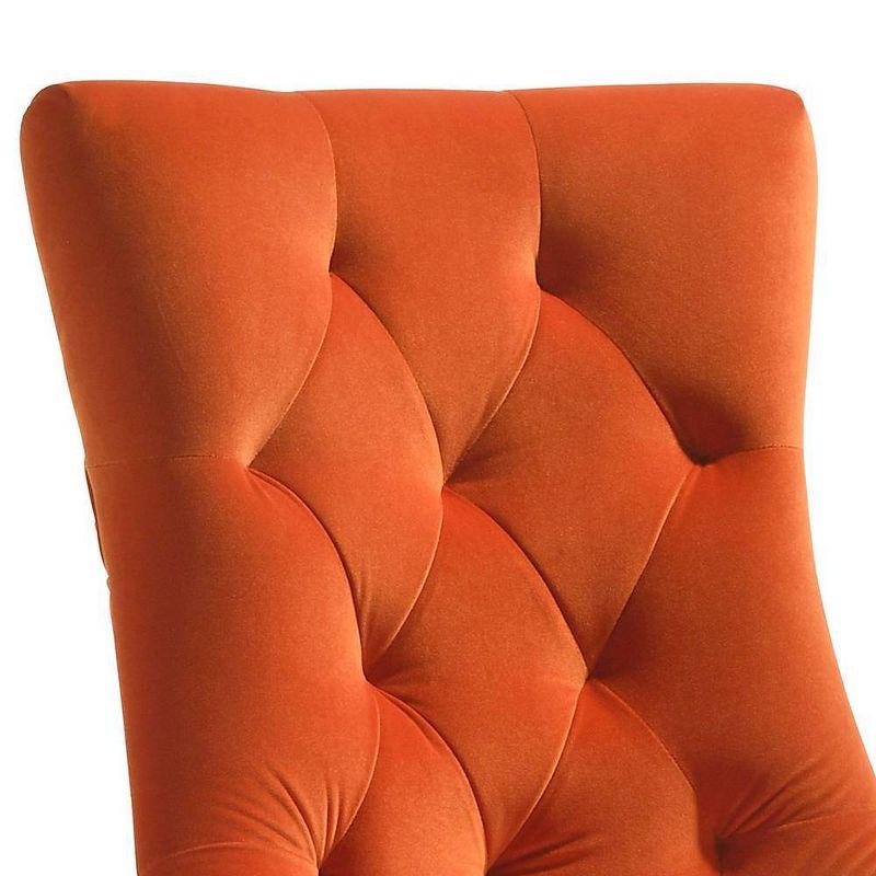 High-Backed Farren Side Chair in Orange Velvet and Espresso Wood