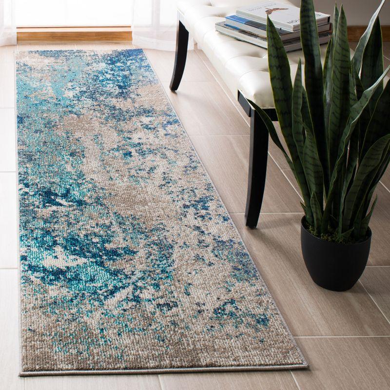 Metro-Mod Chic Grey/Blue Synthetic 2'2" x 12' Runner Rug