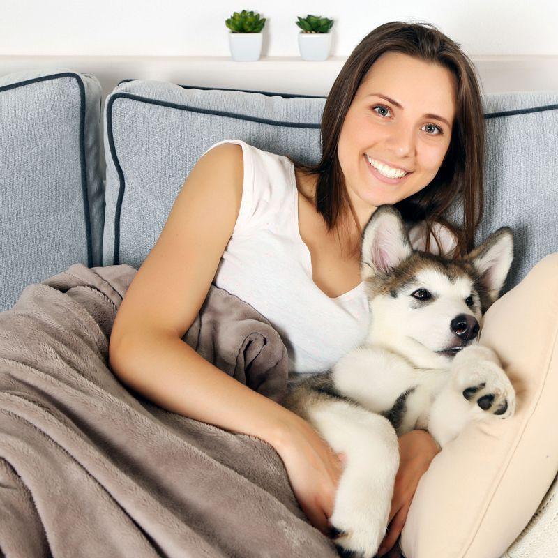 Large Gray Waterproof Pet Throw Blanket with Faux Shearling