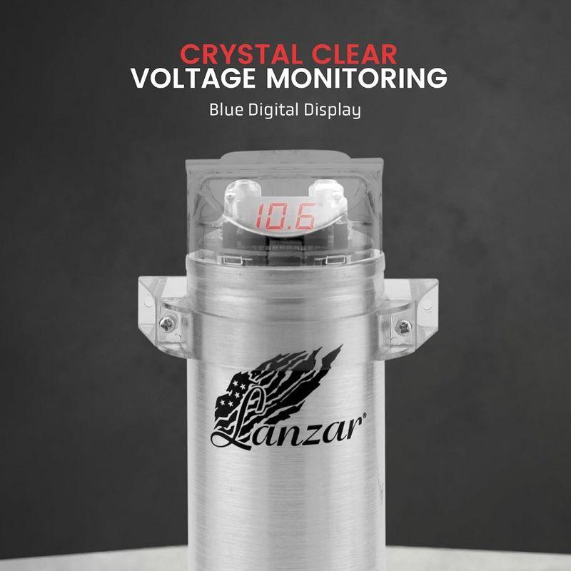 Lanzar 0.2 Farad Digital Power Capacitor - High-Performance Car Audio Accessory with Red Digital Display