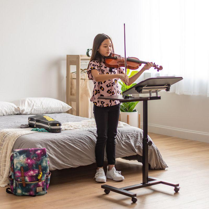 Brown Adjustable Height Laptop Cart with Side Table