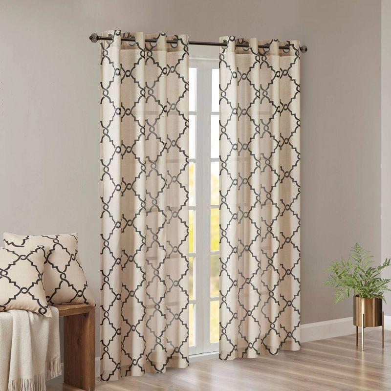 Fretwork Print Grommet Top Window Curtain Panel